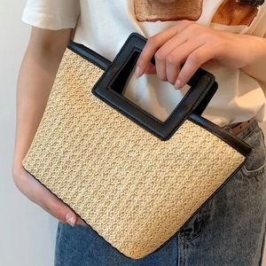 Korean Straw Woven Tote Bag Square Handle